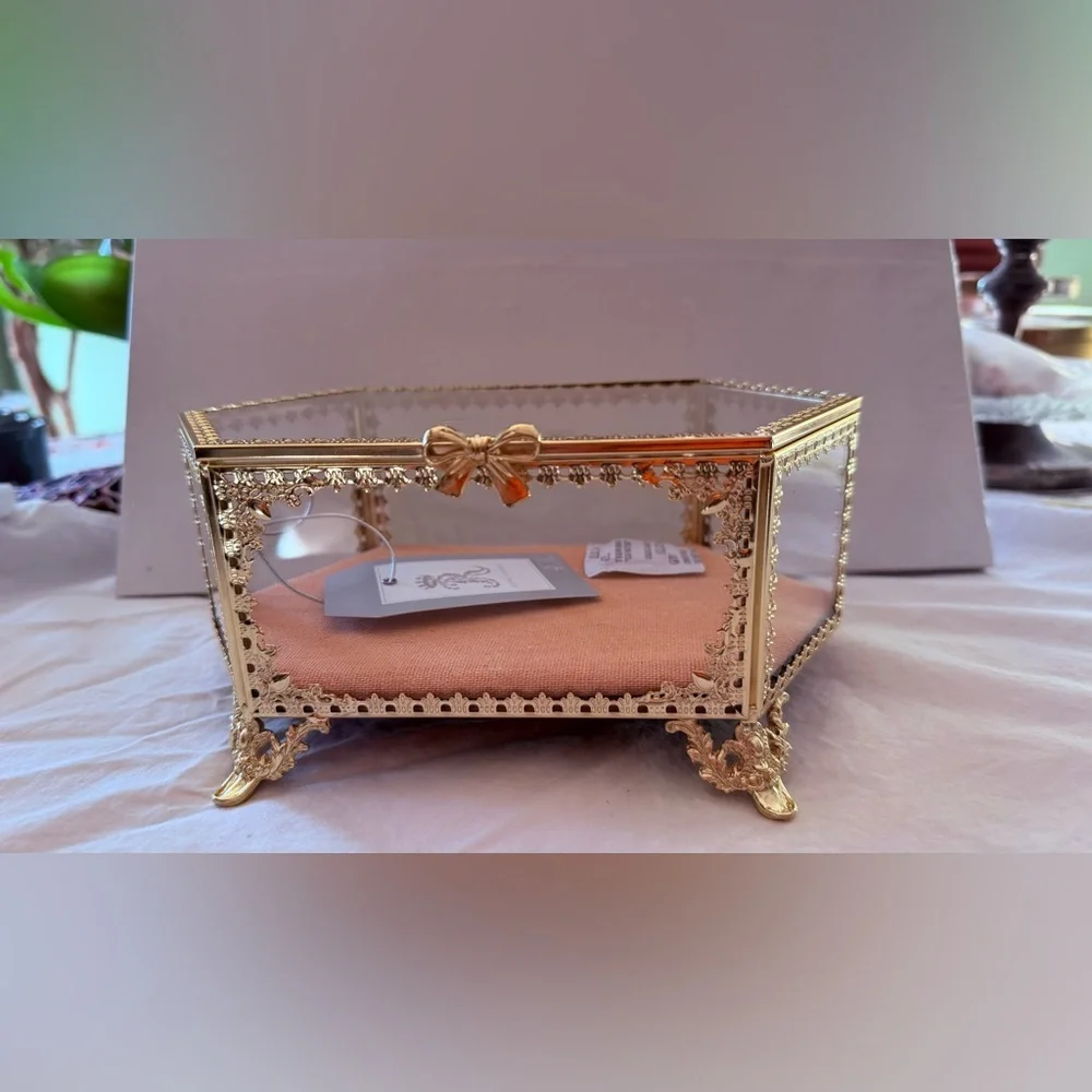Elegant Gold Glass Jewelry Box antique style